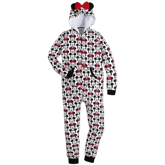 Disney Tsum  Tsum Minnie Mickey Mouse Hooded One-Piece Pajamas Onesie Medium - Picture 1 of 14